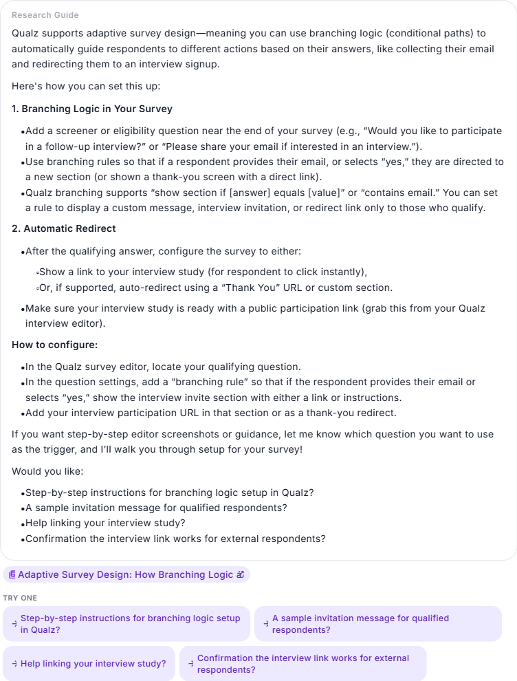 A Research Guide reply with links to the wiki and docs sources it drew from