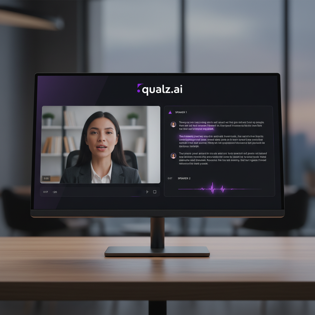 Real-time transcription interface showing live voice interview with transcript